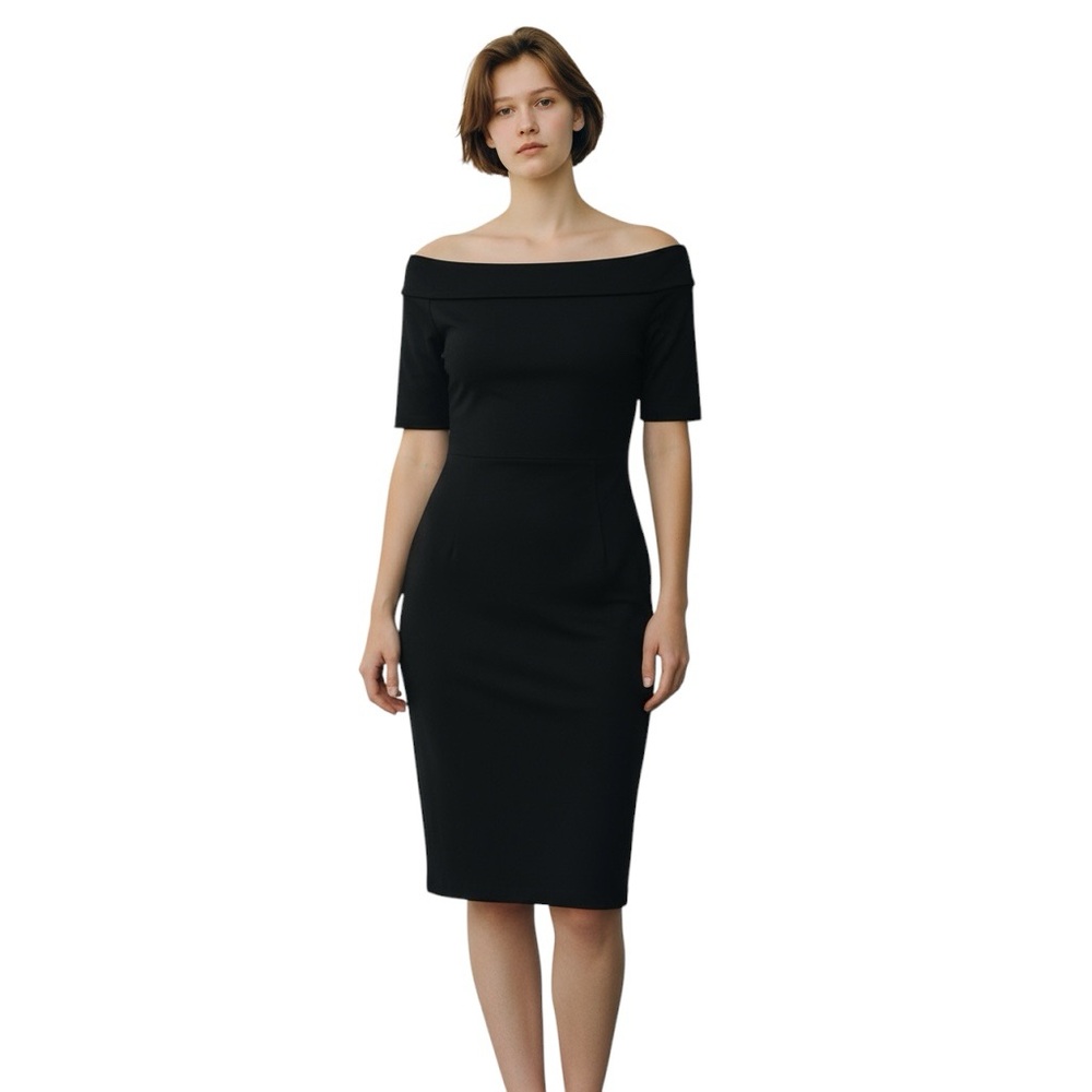 Black Off-Shoulder Midi Dress